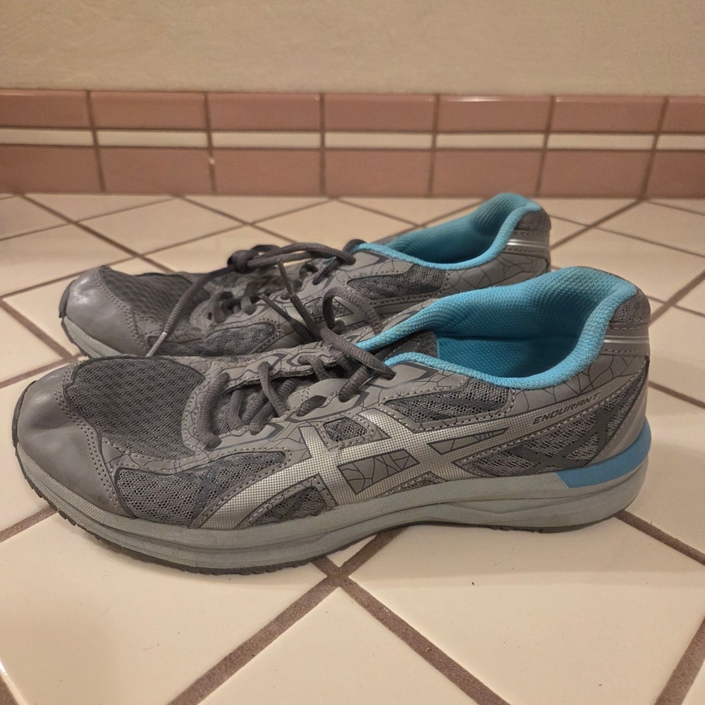 ASICS Endurant Womens 9 Grey Blue Silver Running Shoes T792N Low Top Sneakers